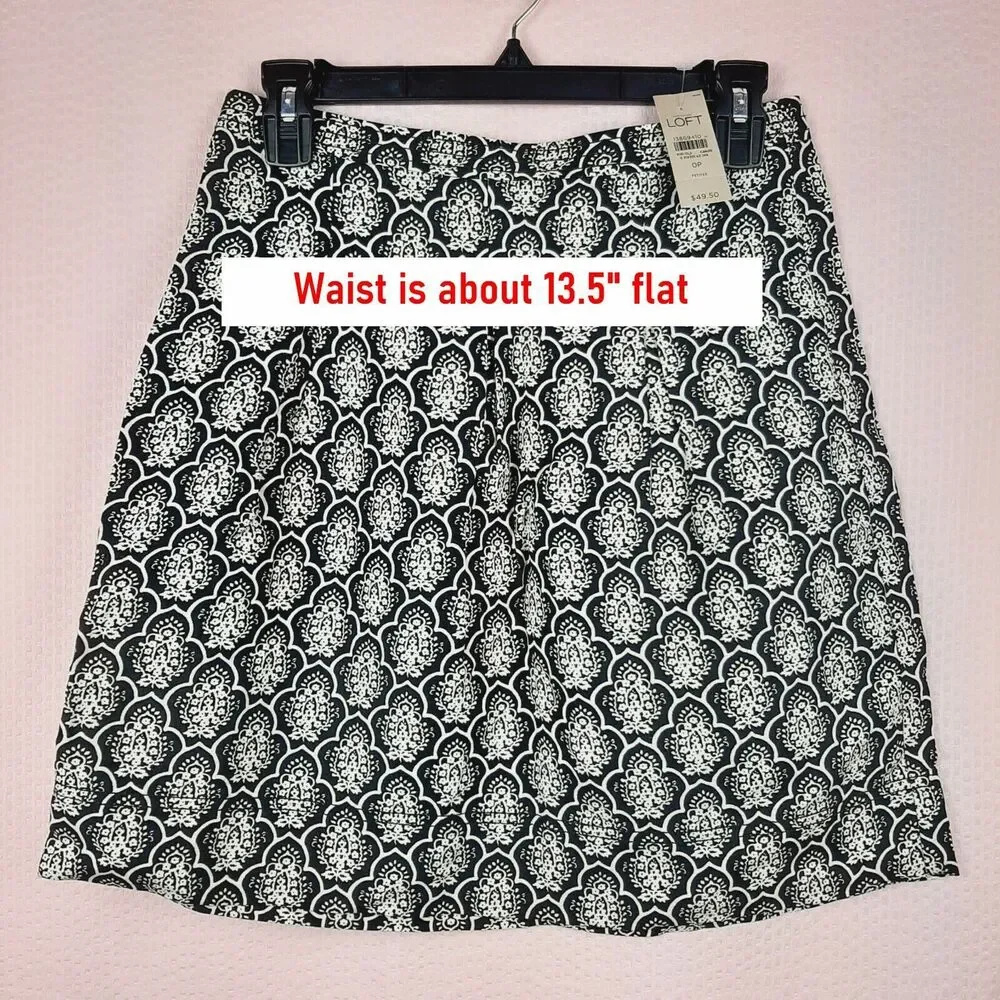 NEW Loft Ann Taylor Petites Linen Blend Skirt Zip Unlined Black and Ivory Sz 0P